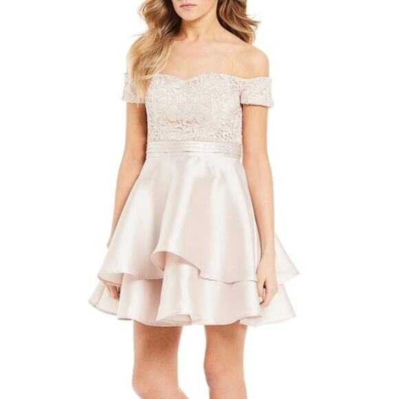 Sequin Heart Dresses & Skirts - Sequin Heart Floral Lace Off The Shoulder Soft Pink Dress Formal Cocktail Size 5